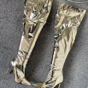 Source Unknown Metallic Gold Over-the-Knee Stiletto Boots